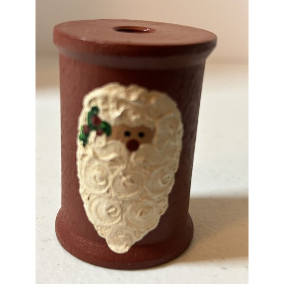 Other - Santa Claus Hand Painted Thread Spool Christmas Decoration Folk Rustic Vintage
